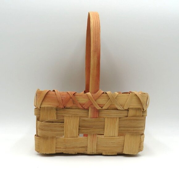 Vintage Handwoven Natural Woven Basket Handle Rustic Decorative Storage Signed - Picture 3 of 6